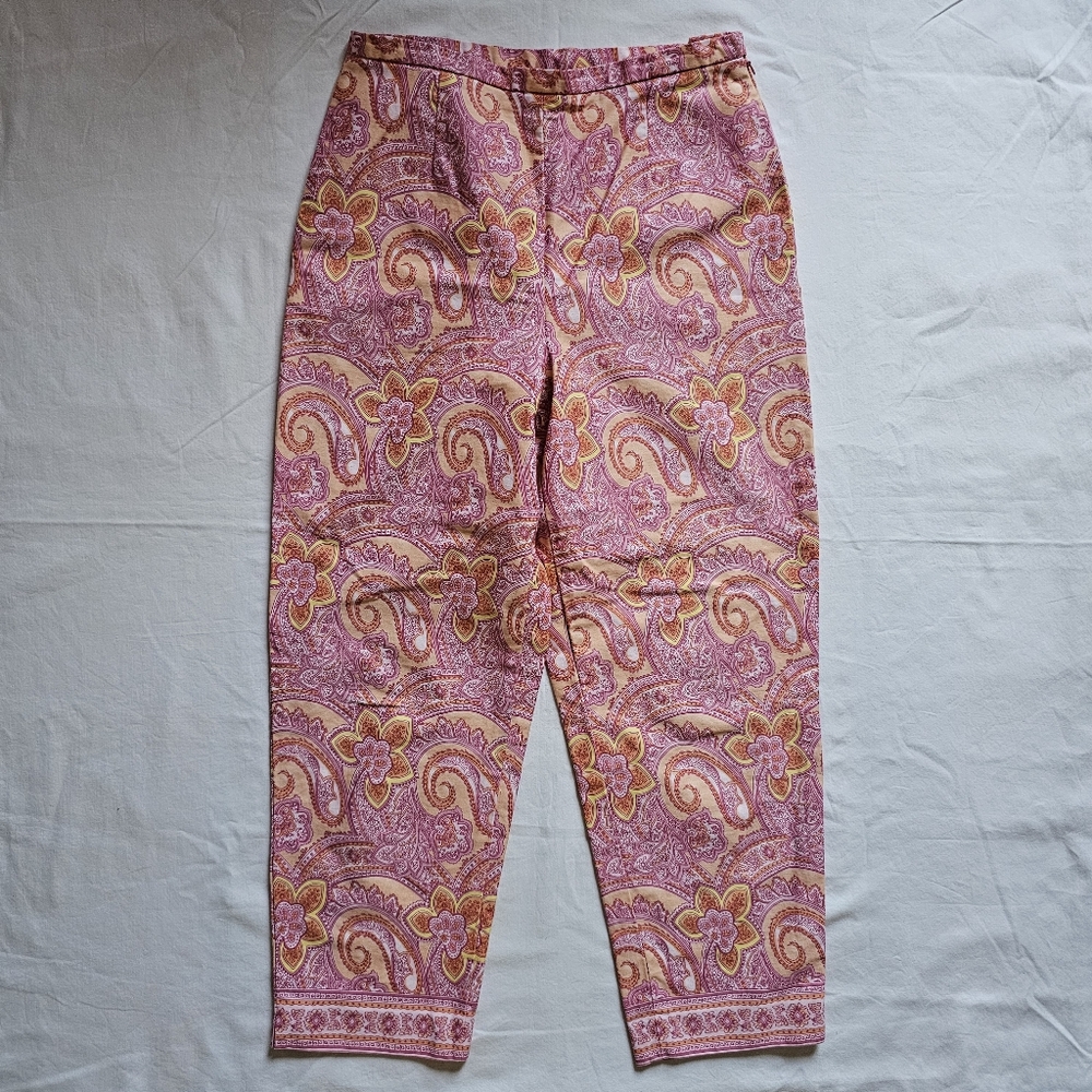Talbots Pink & Yellow Paisley Cropped Pants